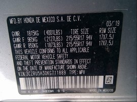 2019 HONDA HR-V, SILVER, 1.8, AT, 2WD.  A25056